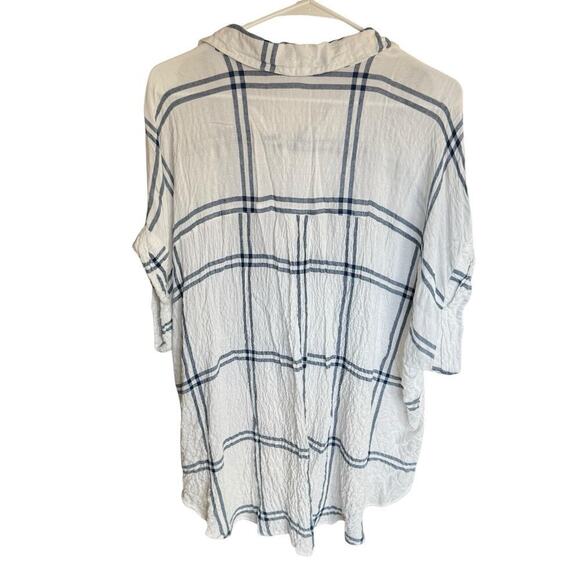 Jane + Delancey Women's 2X XXL Blue & White Window Pane Plaid Button Down Top - Picture 2 of 6